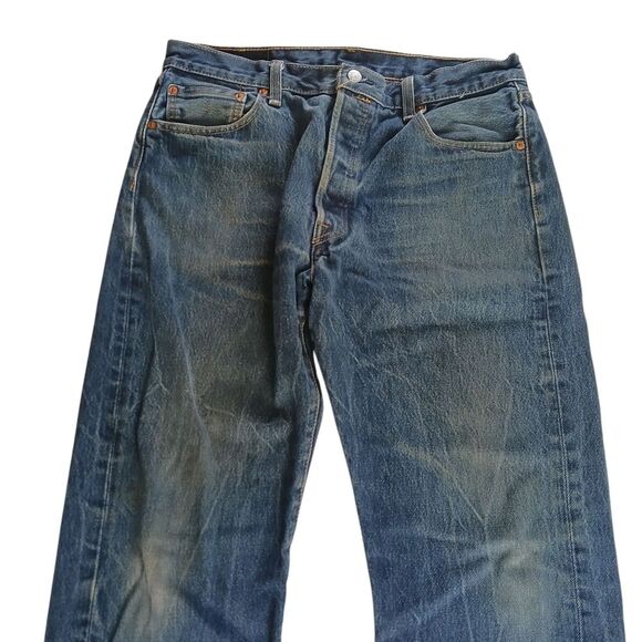 Levi's x Streetwear 501 Jeans Knee Distressed  Blue Straight Jeans 35/32 - Picture 3 of 13